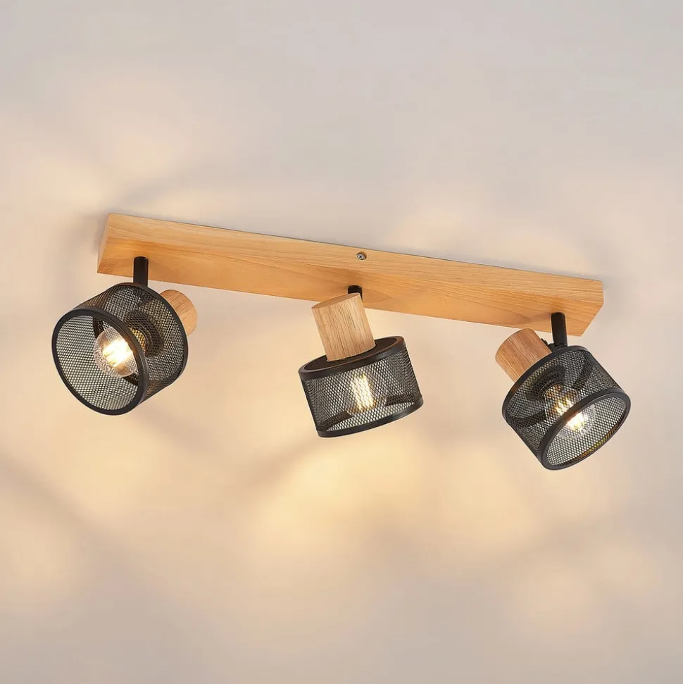 Lindby Evinora plafondspot van hout, 3-lamps