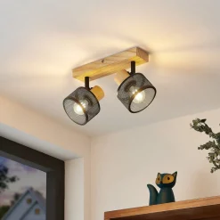 Lindby Evinora plafondspot van hout, 2-lamps