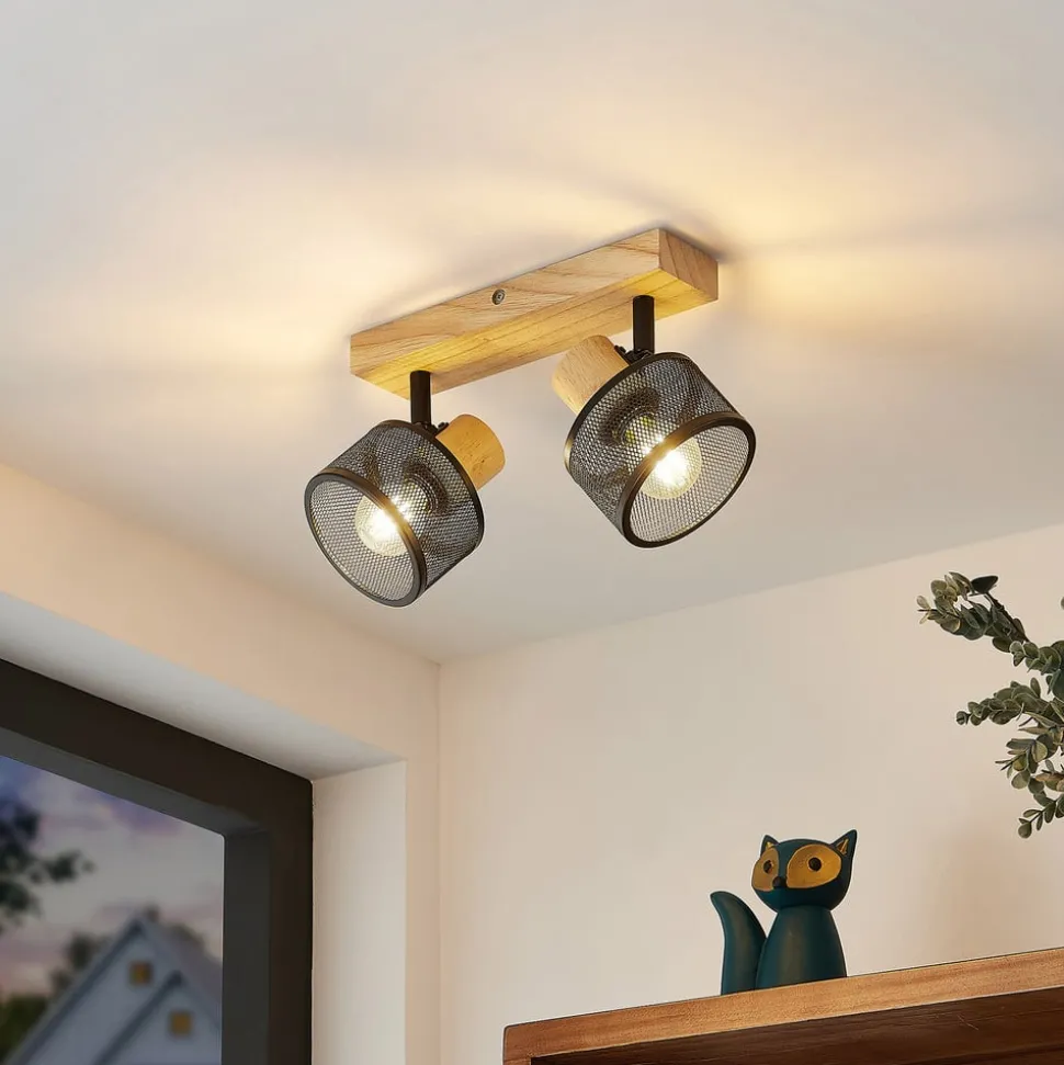Lindby Evinora plafondspot van hout, 2-lamps