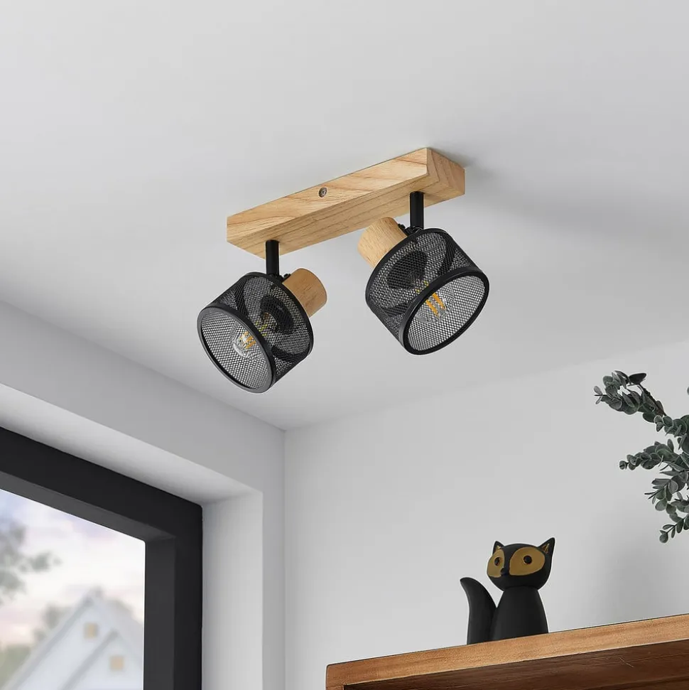 Lindby Evinora plafondspot van hout, 2-lamps