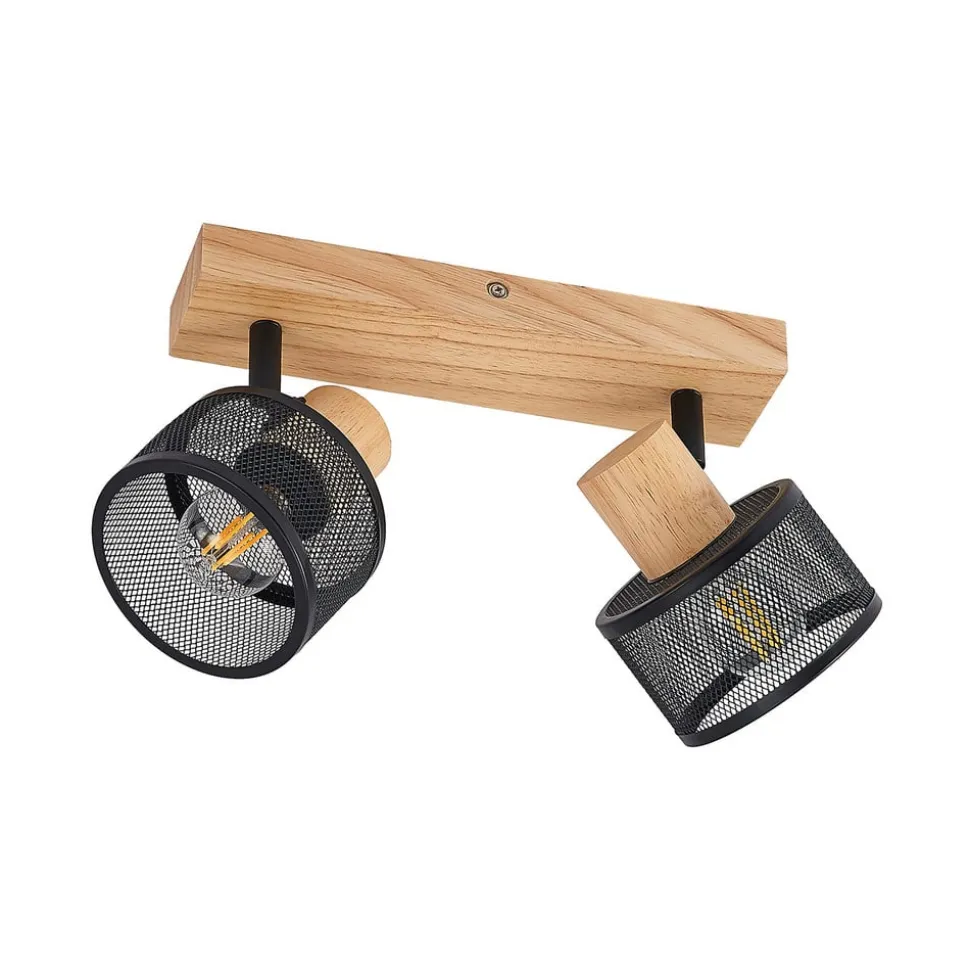 Lindby Evinora plafondspot van hout, 2-lamps