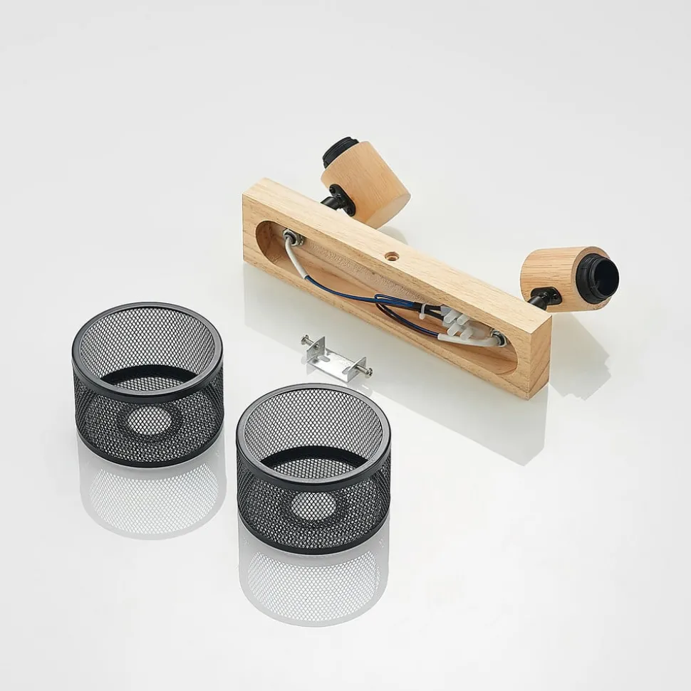 Lindby Evinora plafondspot van hout, 2-lamps