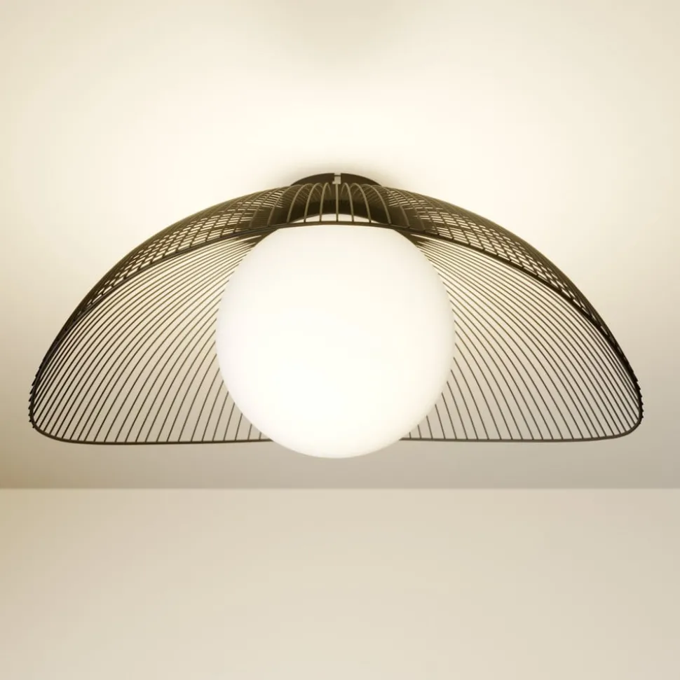 Lindby Fabronia plafondlamp, zwart/wit, glas, globe, E27