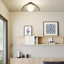 Lindby Fabronia plafondlamp, zwart/wit, glas, globe, E27