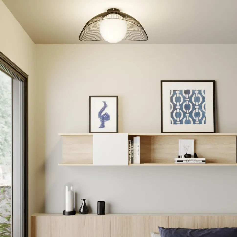 Lindby Fabronia plafondlamp, zwart/wit, glas, globe, E27