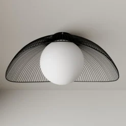 Lindby Fabronia plafondlamp, zwart/wit, glas, globe, E27