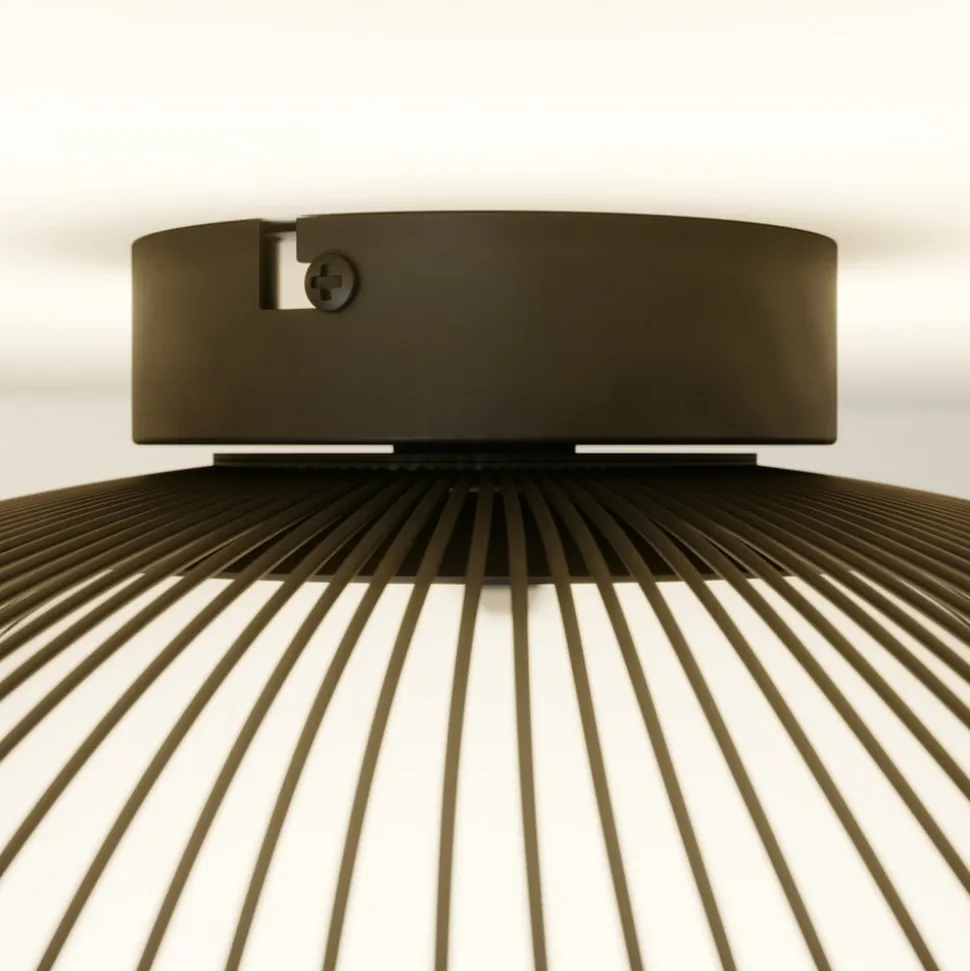 Lindby Fabronia plafondlamp, zwart/wit, glas, globe, E27