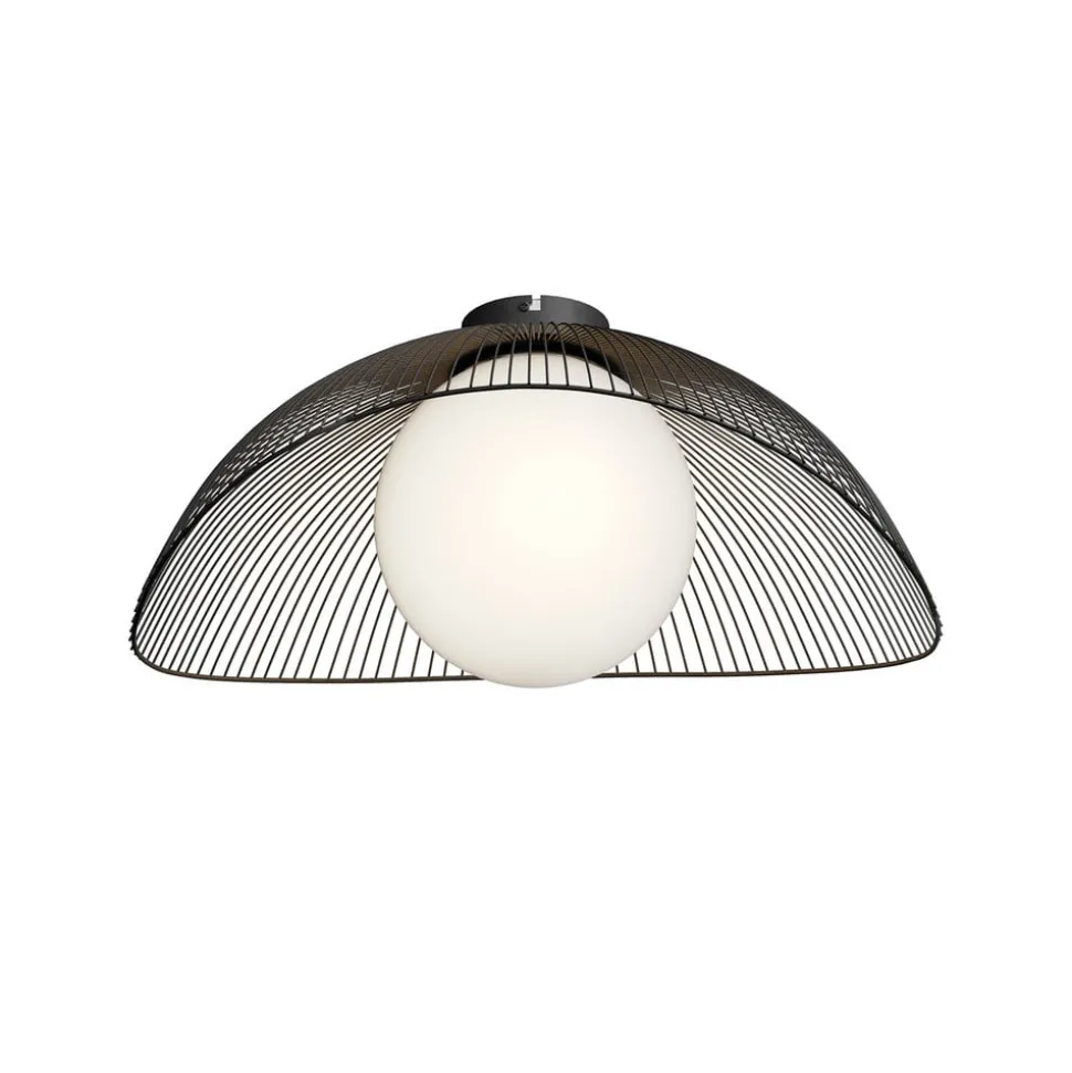 Lindby Fabronia plafondlamp, zwart/wit, glas, globe, E27