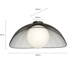 Lindby Fabronia plafondlamp, zwart/wit, glas, globe, E27