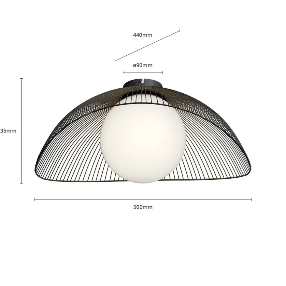Lindby Fabronia plafondlamp, zwart/wit, glas, globe, E27