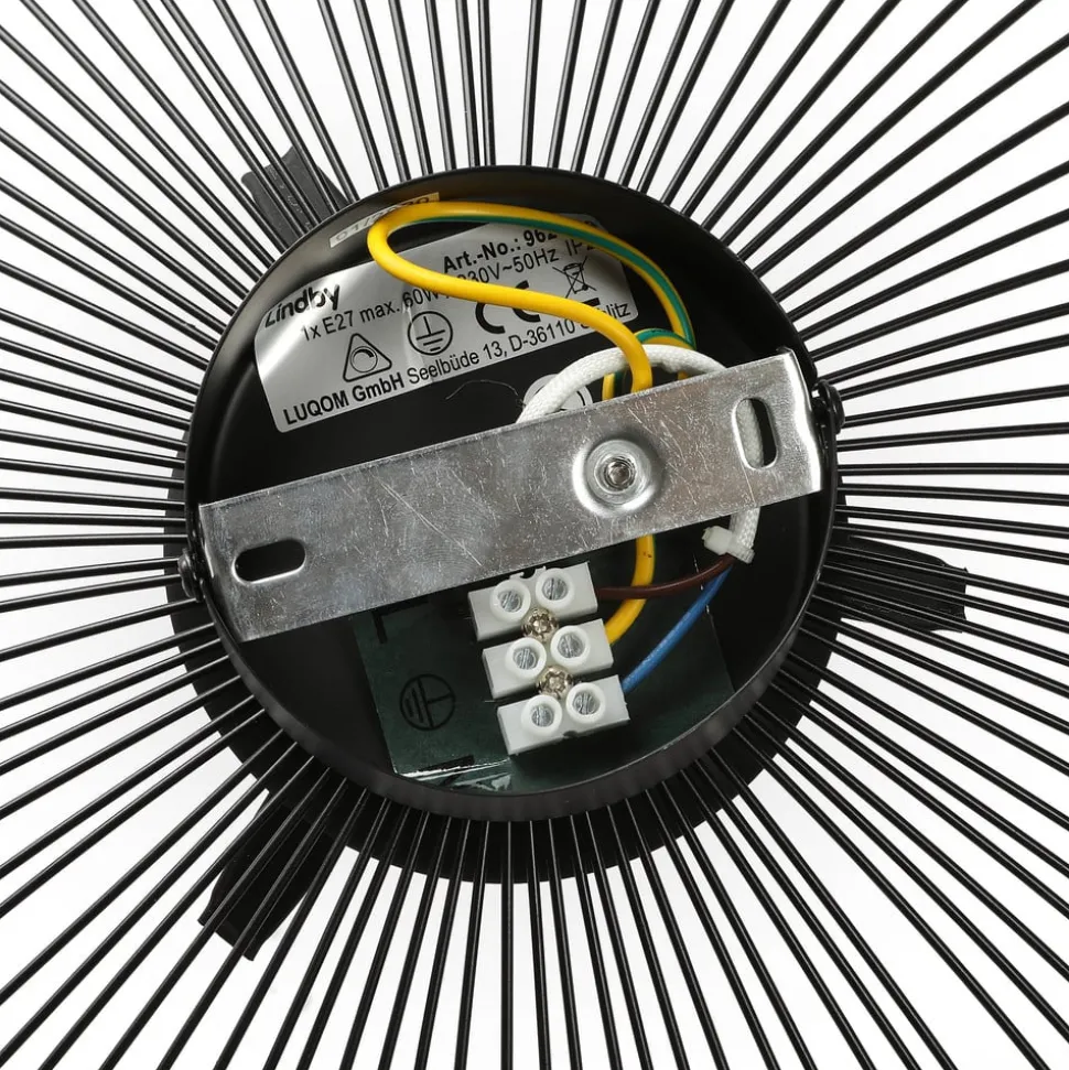 Lindby Fabronia plafondlamp, zwart/wit, glas, globe, E27