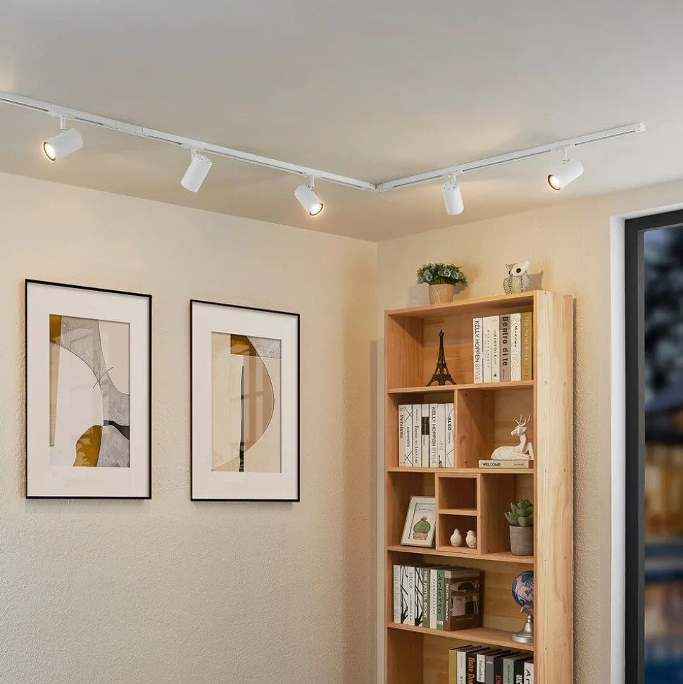 Lindby 1-fase railsysteem Linaro, GU10, wit, 5-lamps