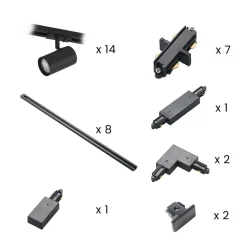 Lindby 1-fase railsysteem Linaro, GU10, 14-lichts zwart