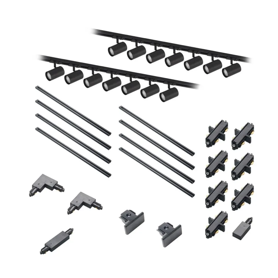 Lindby 1-fase railsysteem Linaro, GU10, 14-lichts zwart