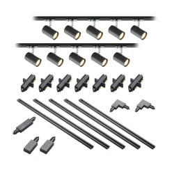 Lindby 1-fase railsysteem Linaro, GU10, 10-lamps zwart