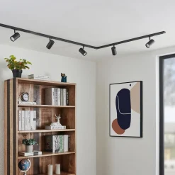 Lindby 1-fase railsysteem Linaro, GU10, 5-lamps, zwart