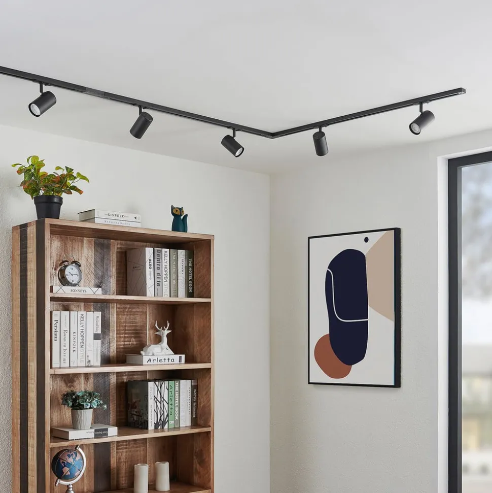Lindby 1-fase railsysteem Linaro, GU10, 5-lamps, zwart
