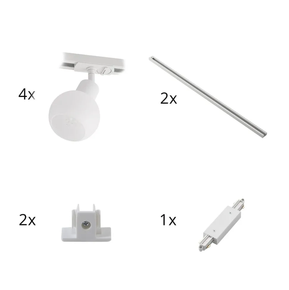 Lindby 1-fase railsysteem Linaro, E14, 4-lamps, wit