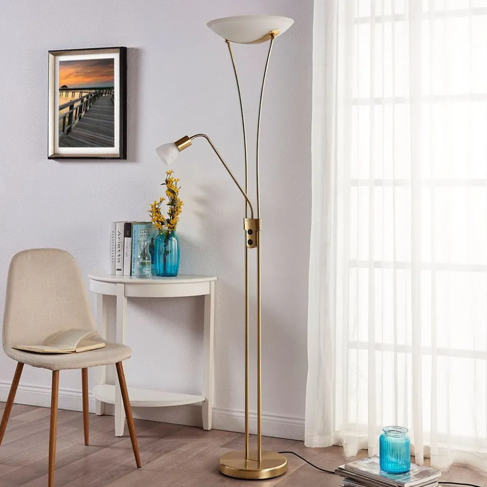 Lindby Felicia uplighter met leeslamp, messing