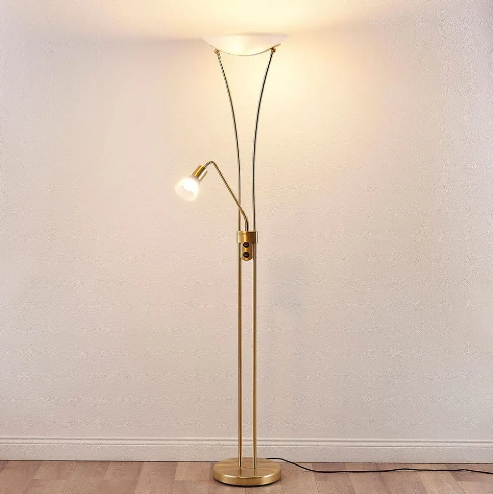 Lindby Felicia uplighter met leeslamp, messing