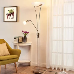 Lindby Felicia uplighter met leeslamp, nikkel