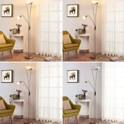 Lindby Felicia uplighter met leeslamp, nikkel
