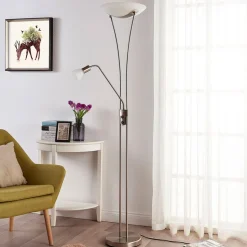 Lindby Felicia uplighter met leeslamp, nikkel