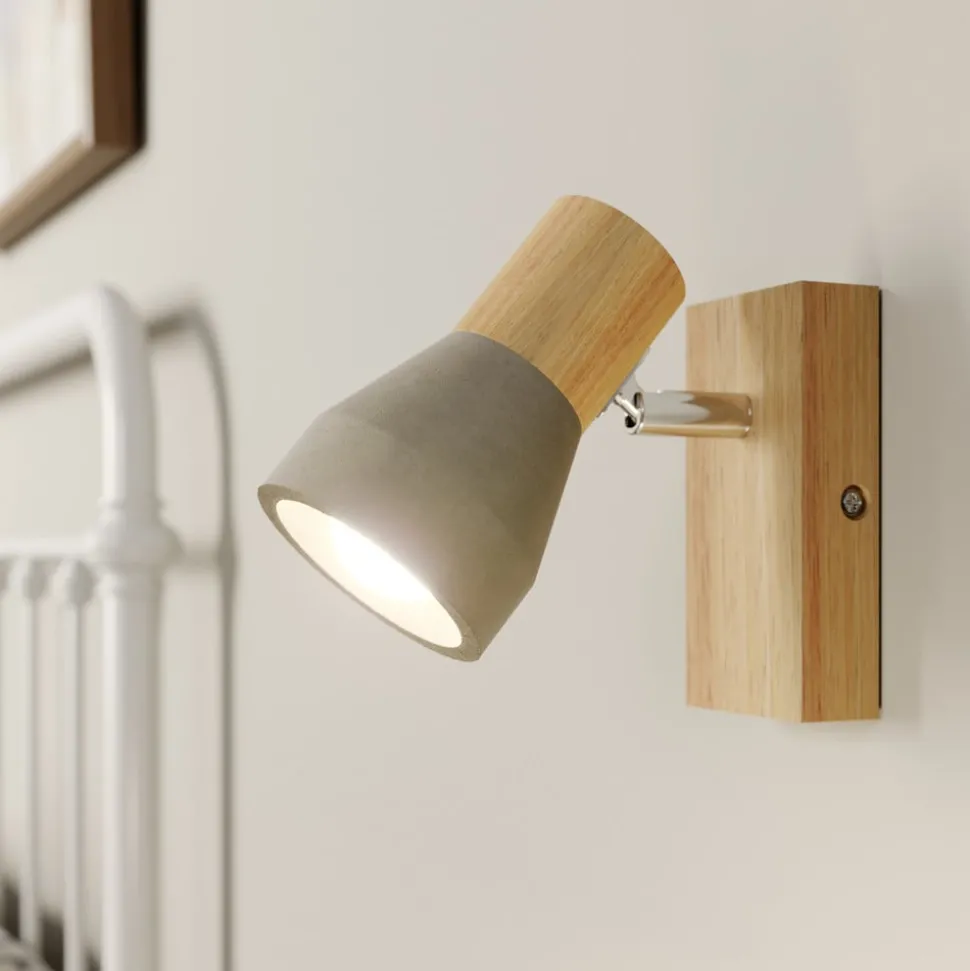 Lindby Filiz spot, 12 cm hoog, hout, beton, E14