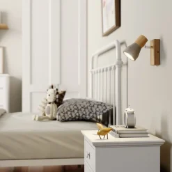 Lindby Filiz spot, 12 cm hoog, hout, beton, E14