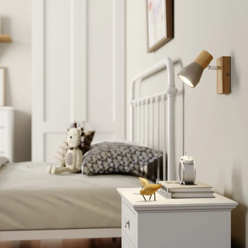 Lindby Filiz spot, 12 cm hoog, hout, beton, E14