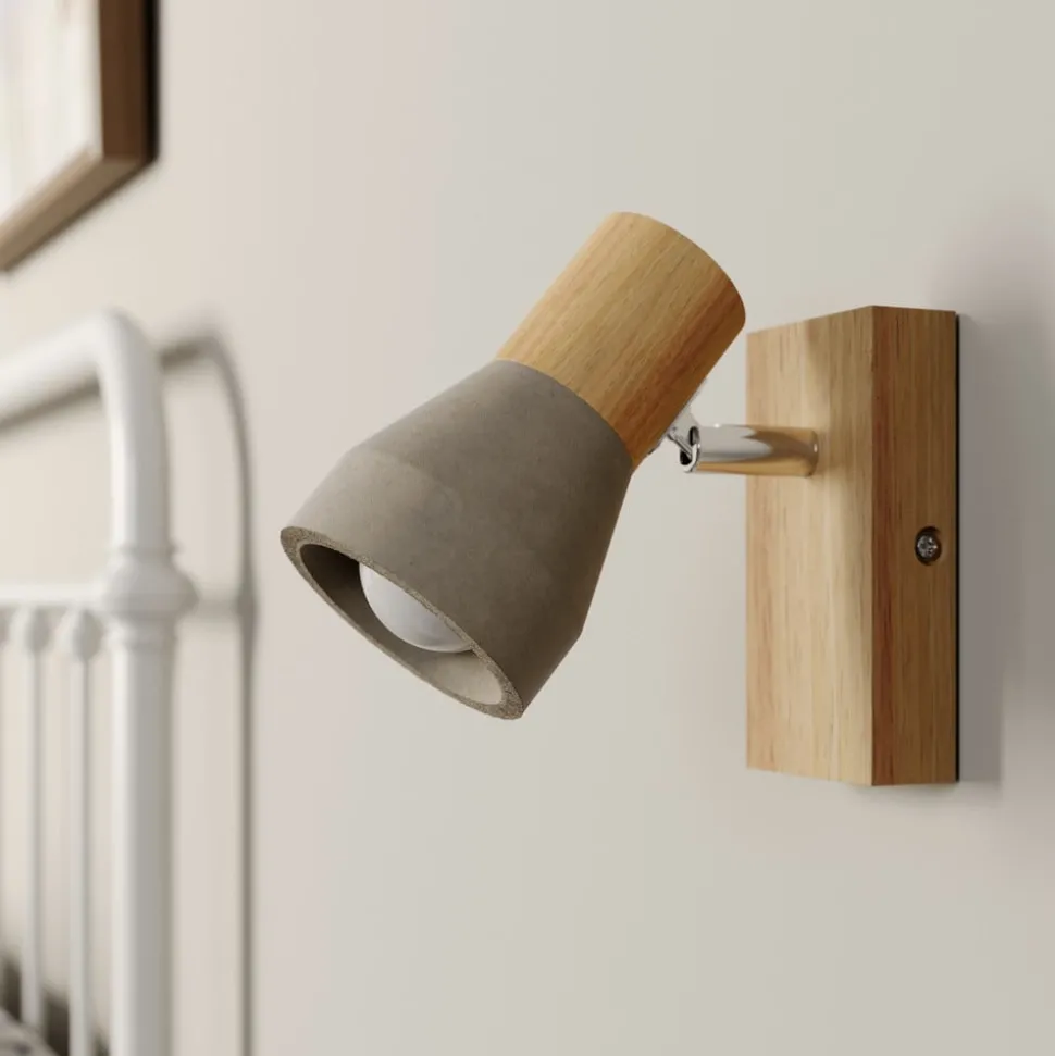 Lindby Filiz spot, 12 cm hoog, hout, beton, E14