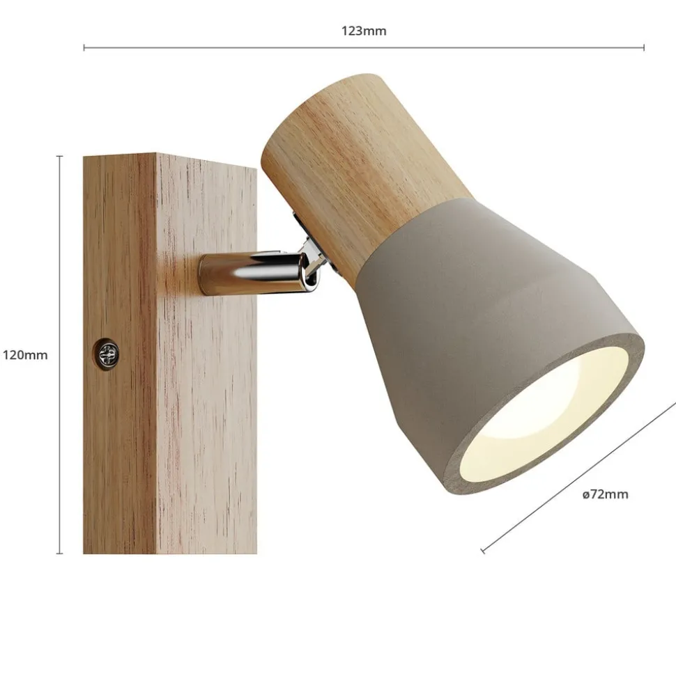 Lindby Filiz spot, 12 cm hoog, hout, beton, E14