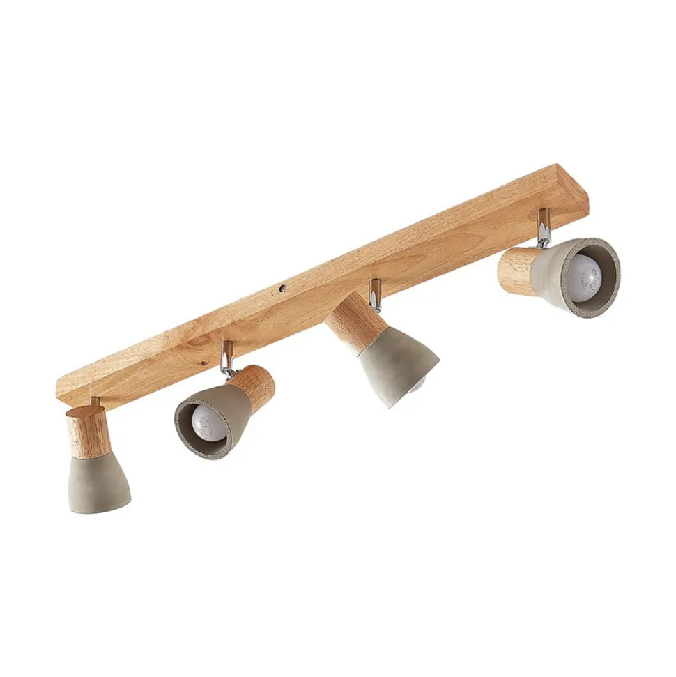 Lindby Filiz spot, 4-lamps, 77 cm, hout, beton, E14