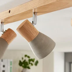 Lindby Filiz spot, 4-lamps, 77 cm, hout, beton, E14