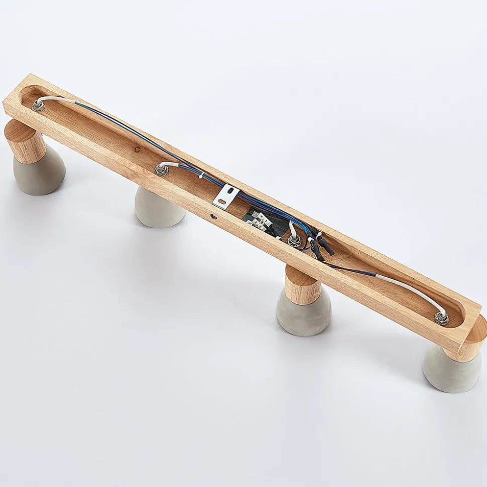 Lindby Filiz spot, 4-lamps, 77 cm, hout, beton, E14