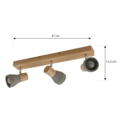 Lindby Filiz spot, 3-lamps, 47 cm lang, hout, beton, E14