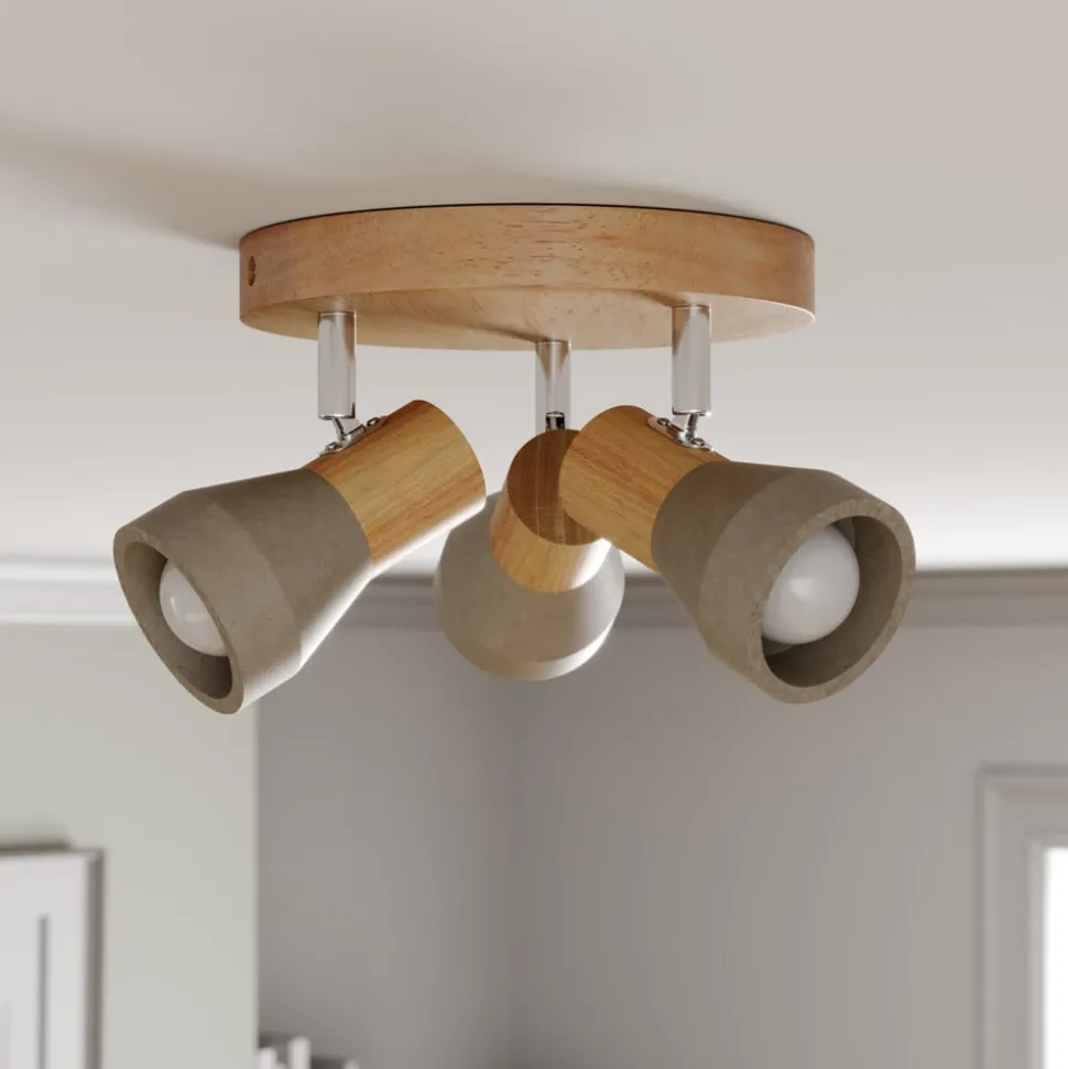 Lindby Filiz spot, 3-lamps, Ø 20 cm, hout, beton, E14