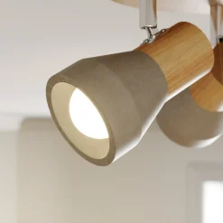 Lindby Filiz spot, 3-lamps, Ø 20 cm, hout, beton, E14