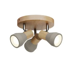 Lindby Filiz spot, 3-lamps, Ø 20 cm, hout, beton, E14