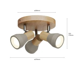 Lindby Filiz spot, 3-lamps, Ø 20 cm, hout, beton, E14