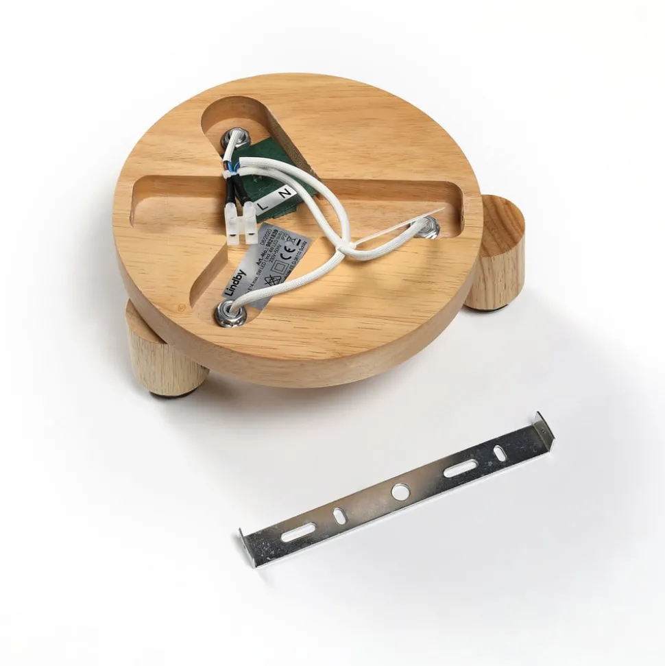 Lindby Filiz spot, 3-lamps, Ø 20 cm, hout, beton, E14