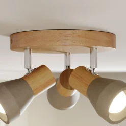 Lindby Filiz spot, 3-lamps, Ø 20 cm, hout, beton, E14