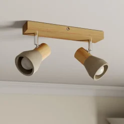 Lindby Filiz spot, 2-lamps, 27 cm, hout, beton, E14