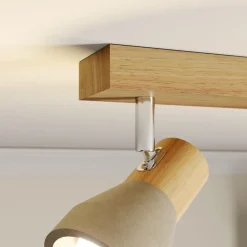 Lindby Filiz spot, 2-lamps, 27 cm, hout, beton, E14