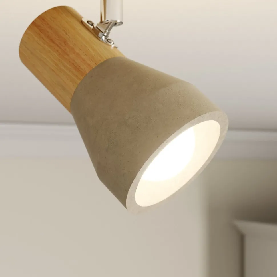 Lindby Filiz spot, 2-lamps, 27 cm, hout, beton, E14