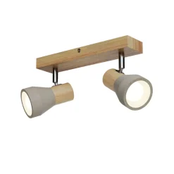 Lindby Filiz spot, 2-lamps, 27 cm, hout, beton, E14