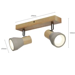 Lindby Filiz spot, 2-lamps, 27 cm, hout, beton, E14
