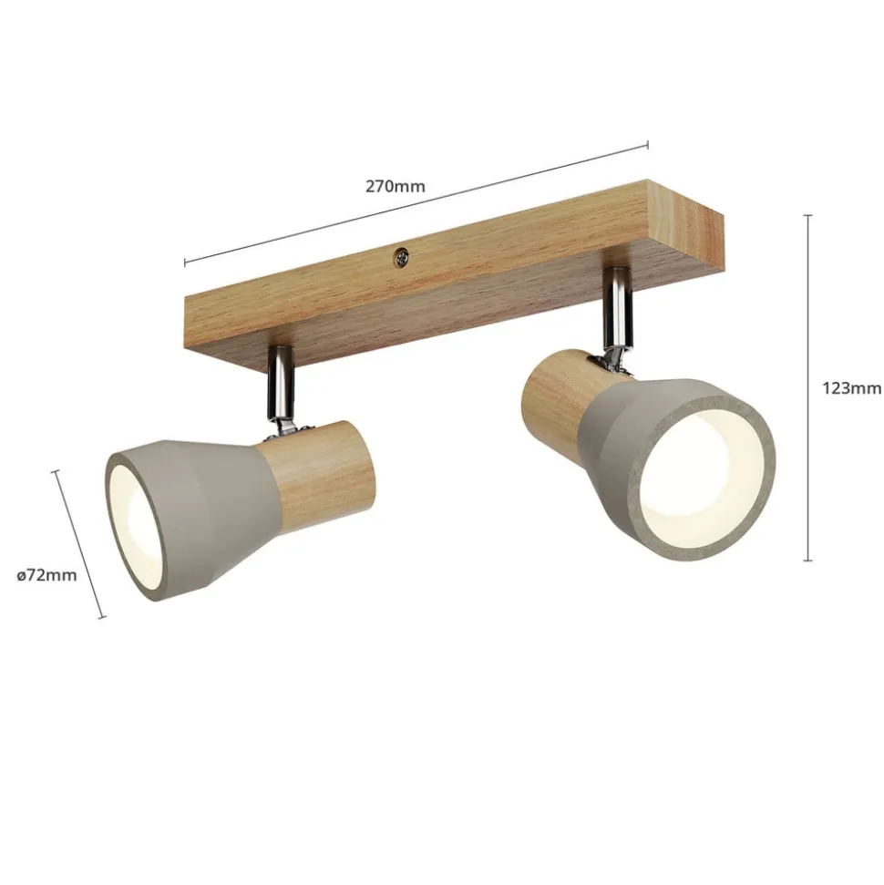 Lindby Filiz spot, 2-lamps, 27 cm, hout, beton, E14