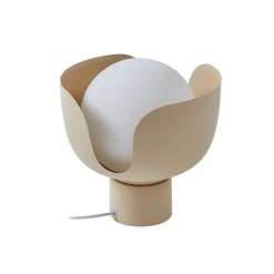 Lindby Fiora tafellamp, beige, glas, metaal, Ø 20 cm