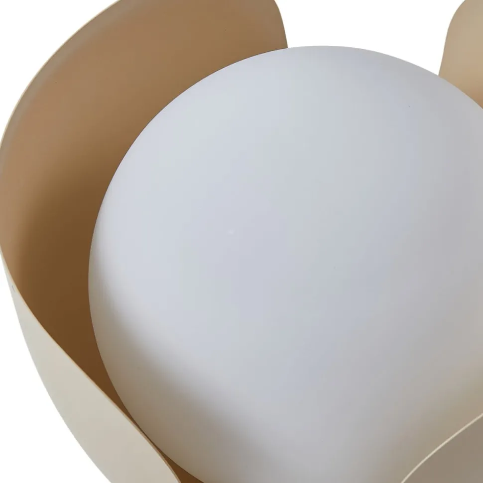 Lindby Fiora tafellamp, beige, glas, metaal, Ø 20 cm